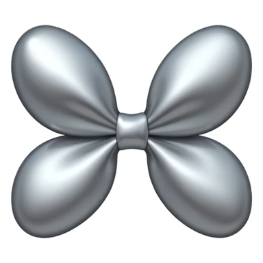 A cute bow emoji made of polished silver chrome, smooth rounded loops, glossy metallic surface, soft mirror reflections, subtle highlights, minimal and adorable proportions, iOS emoji style, centered composition, clean white background, soft studio lighting, no text, no outline, ultra high quality sticker