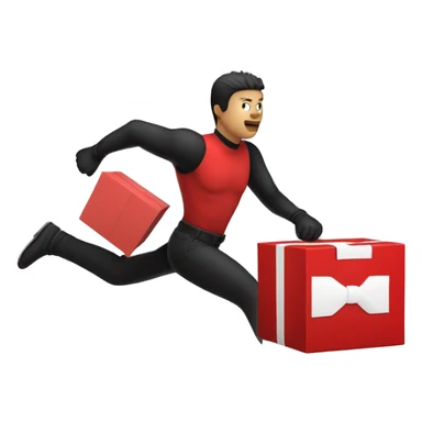 Person going fast with a red shirt and black pants, red gloves, and a red square box next to it sticker