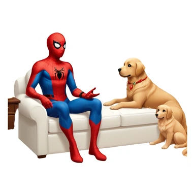 Spider-Man sitting in Athena room with the Golden Retriever next to him sticker