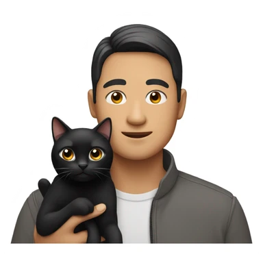 Asian man holding black cat sticker