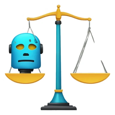 a balance of justice with a robot head in one side and a school on the other side sticker
