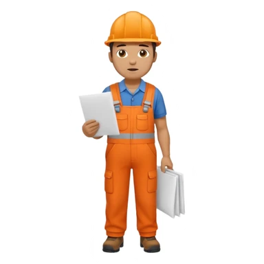 railway engineer full body in orange overalls, carrying a piece of paper in front of him sticker