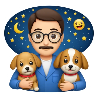 crea un emoji de buenas noches con texto : Javier un profesor y Tobi q sea un perro sticker