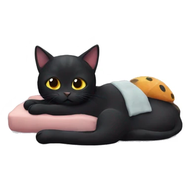 A black cat with a bug and you jumper sleeping sticker