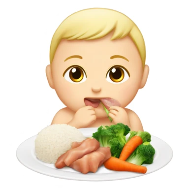 baby eat rice chicken leg and vegetables  sticker