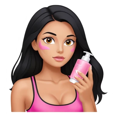 beauty routine, spa, pink face cream, long black hair tanned woman, black sports bra, sexy, hot  sticker