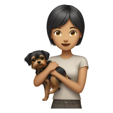 Asian girl, short hair, holding Yorkshire terrier  sticker