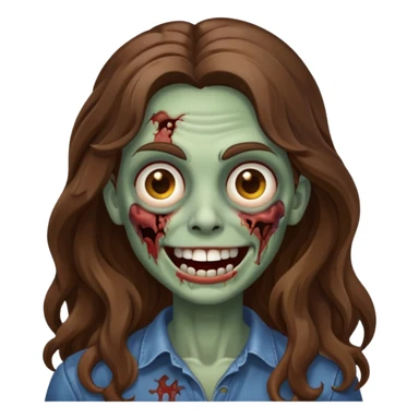zombie com cabelo ondulado longo marrom e sem franja fofa sorrindo sticker