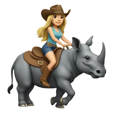 Caucausian woman with long hair with a cowboy hat and she’s riding a rhinoceros sticker