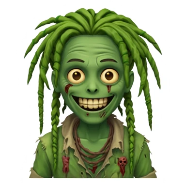 Make a image of a zombie with dreads make it like a emoticon not as sary sticker