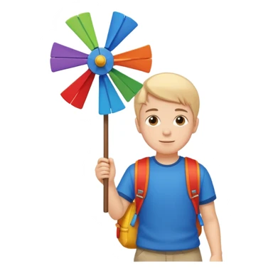 Boy carrying toy windmill backpack sticker