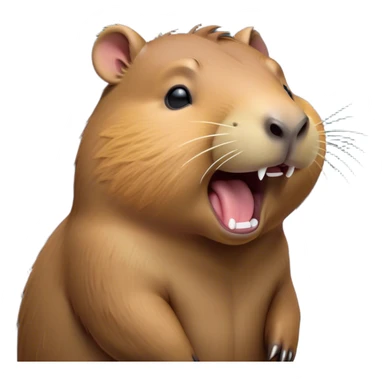 Cinematic Cute Yawning Capybara Portrait Emoji, Head tilted slightly with a dramatic, wide-open yawn, showcasing a plush, rounded body with a broad capybara head featuring a short snout and subtle, small ears, with drowsy, half-closed eyes and a relaxed expression, Simplified yet irresistibly adorable features, highly detailed, glowing with a soft, cozy natural glow, high shine, relaxed yet expressive, stylized with a dash of whimsical charm, soft glowing outline, capturing the essence of a drowsy yet affectionate capybara guardian that seems ready to stretch out for a nap! sticker