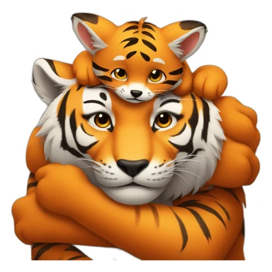 Big tiger hugs small fox tightly sticker