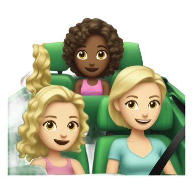 2 Caucasian blonde and 2 Caucasian brunette girls in a green convertible volkswagen  sticker