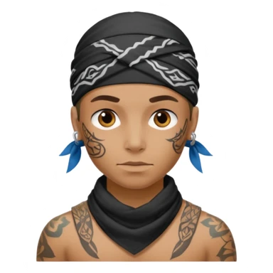 a human with bandana and tattoo sticker