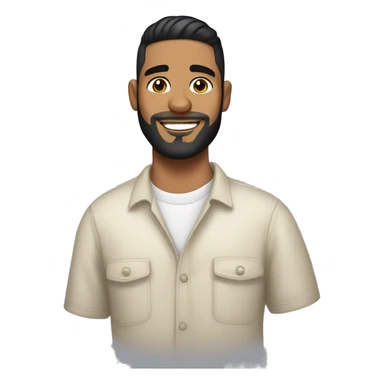 25 year latino guy with black crips hair with skin fade on the sides and full beard short hair, medium noes, dark brown eyes, little chuby smiling in a cool way sticker