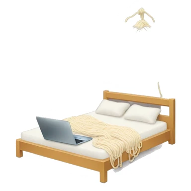 Bed + laptop + yarn sticker