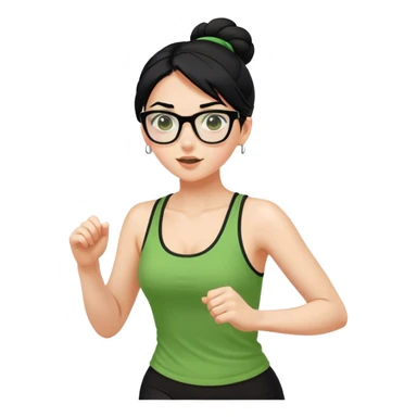 pretty girl white glasses black hair in a bun green tank top running sticker