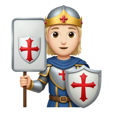 Crusader holding a large blank sign sticker