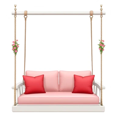 Romantic white wooden pastel-red cushions couch-swing with tiny flowers around sticker