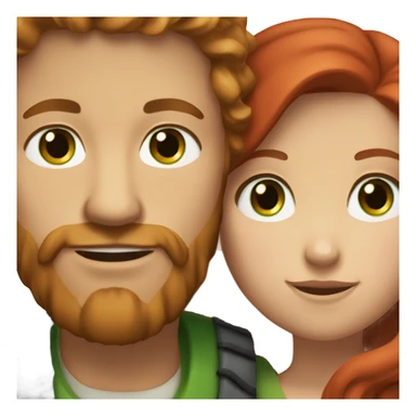 White man BROWN beard and BROWN eyes and BROWN hair hugging white woman with long RED hair and green eyes sticker