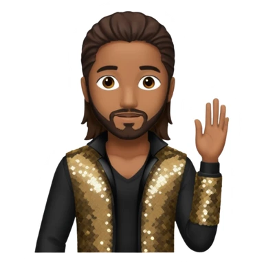 Omarion with long dark brown hair, dark brown sequin outfit sticker