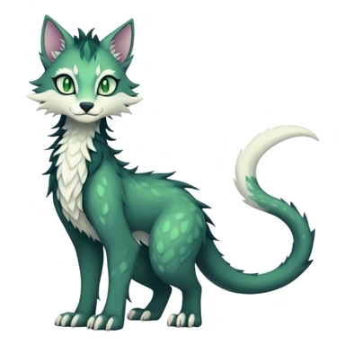 Kawaii dark edgy ethereal feline-vernid-sergal-fursona animal creature with a tufted tail full body with intricate markings with green eyes sticker