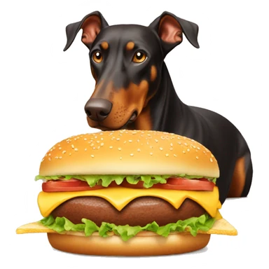 Brown dobermann eating burger sticker