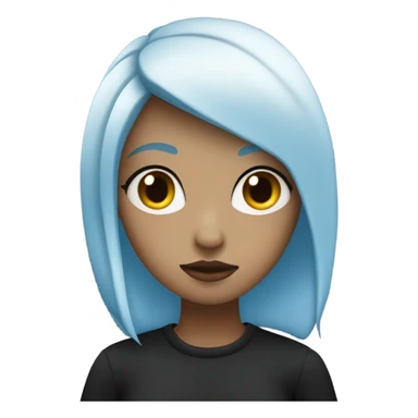 white skin girl with blue hair in black clothes thinking sticker