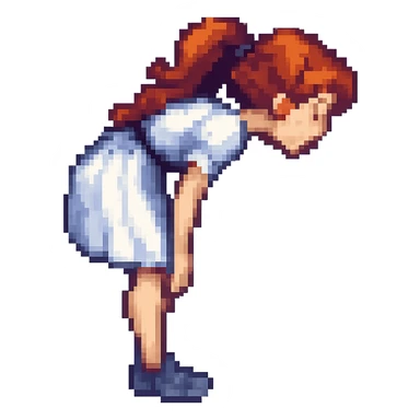 Make the bending woman pose much more exaggerated, keep the pixel art style, with no background. The style is pixel art, concise and pixelated. sticker