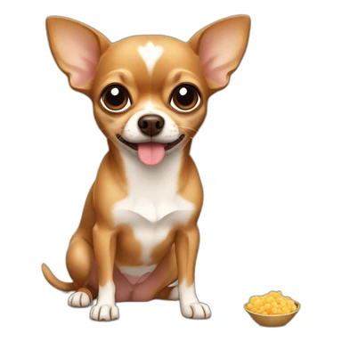 brown Chihuahua eating sticker