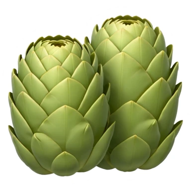 two or three artichoke bottoms with soft rounded cup shape, pale green to light yellow color, smooth slightly fibrous surface, natural ridges, moist tender appearance, no can plate or garnish, soft lighting, subtle shadows, emoji scale sticker