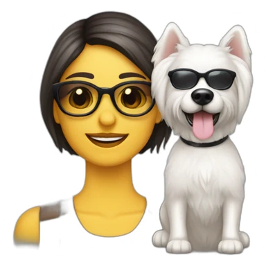 mujer pelo largo gafas con perro maltés blanco sticker