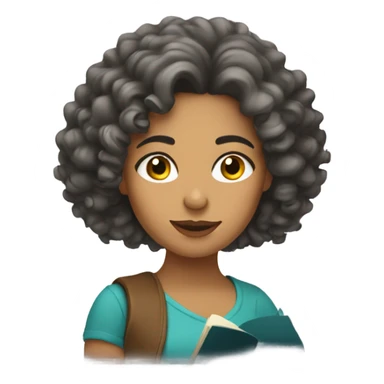 latina with curly hair reading sticker