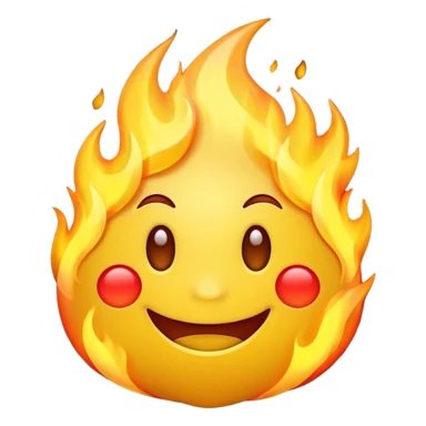 smiling yellow emoji with fire surrounding them sticker