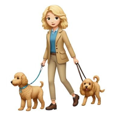 blonde girl walking goldendoodle on leash sticker