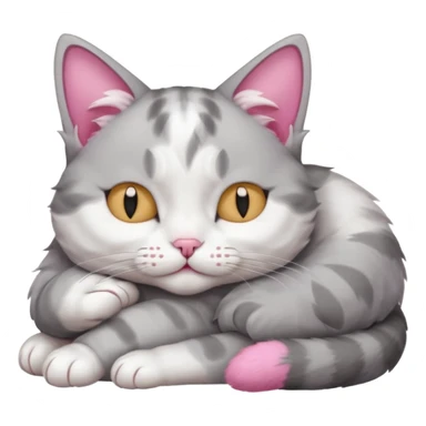 grey and white small cat with its eyes closed lying down with his paw curled under his head holding it up sticker