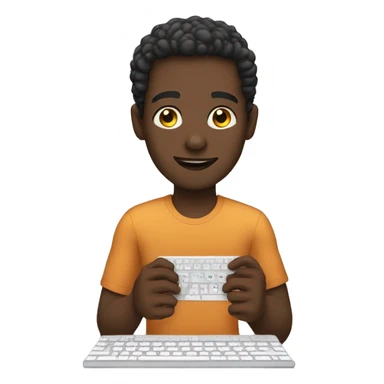 A black man typing in the first person on his keyboard sticker