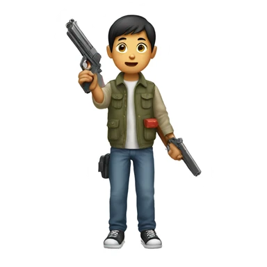 asian boy holding toy gun sticker