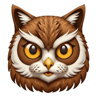 An cats head with a brown on top of the head of the cat the cats head infused with an white owls fulls body with brown wings sticker