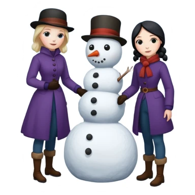 Virginia Poe and Maria Clemm 1800's full body building a snowman sticker