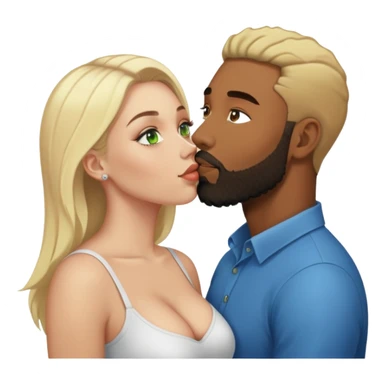 Light skin black man with beard kissing busty white woman with blond hair and green eyes  sticker