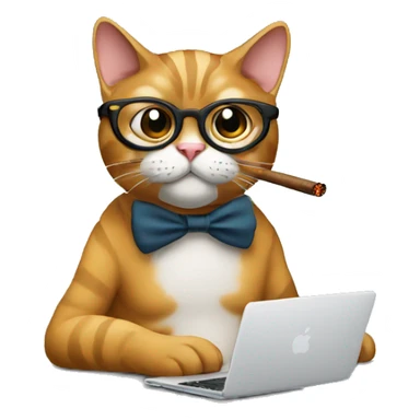 Cat wearing spectacles and smoking a cigar and working on a mac computer  sticker