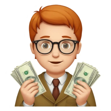 A cunning man in glasses counting money sticker