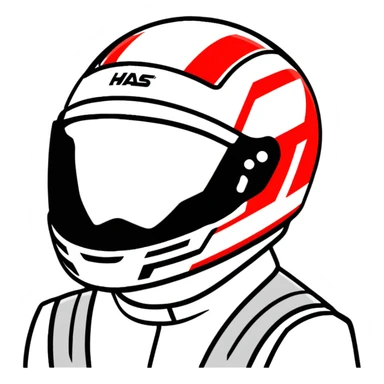 Kevin Magnussen, Danish F1 driver, with racing helmet, Haas team colors white and red sticker
