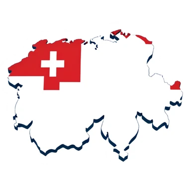 Outline/silhouette of the Swiss map. Within this map, make half of it the American flag and the other half Swiss flag  sticker
