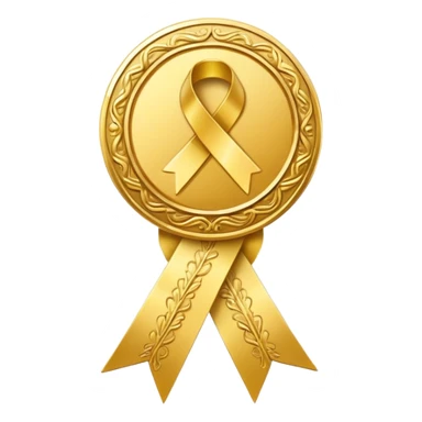 JUST THE CIRCLE  golden medal with a glossy finish, featuring a central gold awareness ribbon symbol sticker