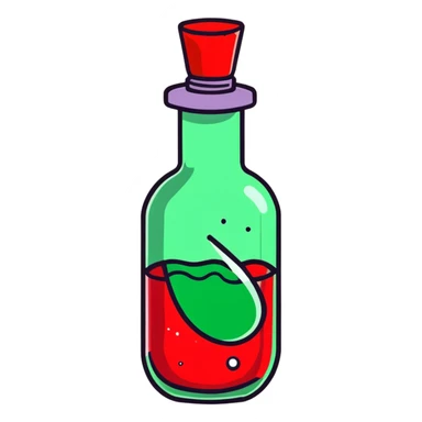 cartoon bottle health potion with sparkles and red liquid sticker