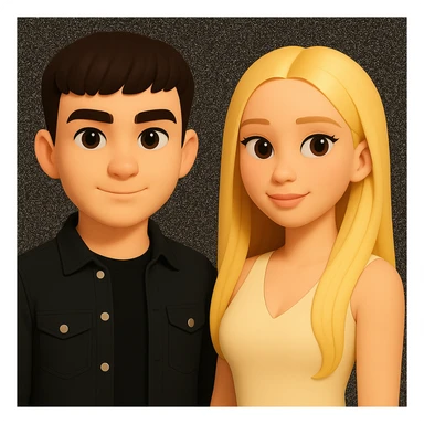 Slightly increase the volume of the upper body of the girl, spread them far apart from each other, make the skin color the same for both characters, keep the cartoon style as in the reference image. sticker