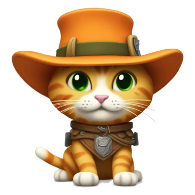 A 3D emoji of Puss in Boots, featuring a small, orange cat with big green eyes, wearing a feathered hat, boots, and a sword. He has a confident, playful expression and strikes a heroic pose.






 sticker